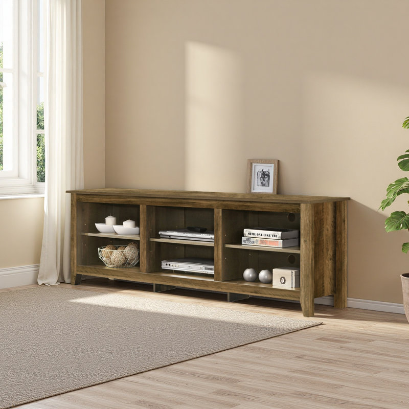 Knotty Oak 70"W TV Stand With Open Shelves And Cable Management, Oak