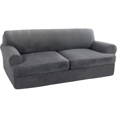 3 Piece T Cushion Sofa Slipcovers Stretch Couch Cover Furniture Covers with 2 Individual T Cushion Covers, Machine Washable (2 Cushion Sofa, Gray)