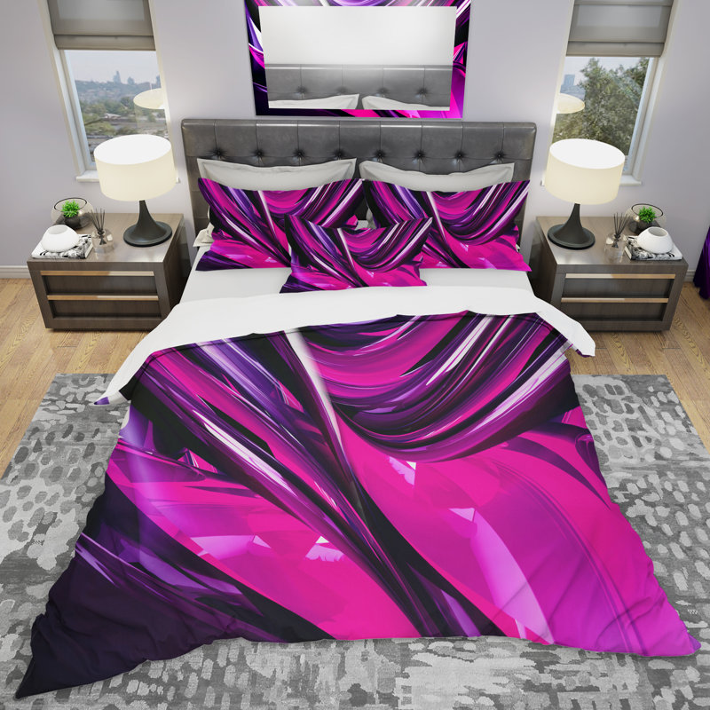 Ensemble de housse de couette abstrait - Polyfibres de polyester, Housse de couette très grand + 2 taies décoratives, Rouge