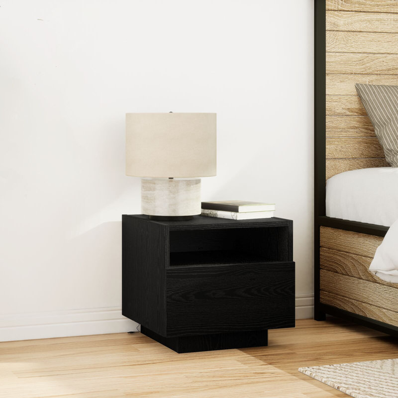 Bedside Cabinet Compact Storage, Black Oak