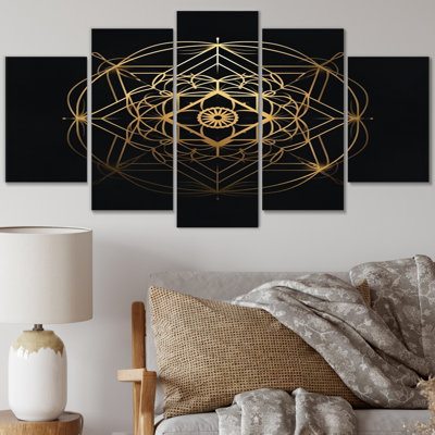 Occult Visions Gold Sacred Geometric Visions - Art mural moderne sur toile géométrique - 5 panneaux