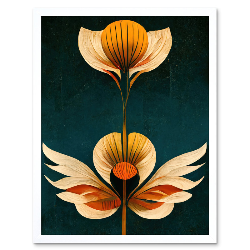 Bold Art Deco Abstract Tulips - Print, 43cm H x 33cm W x 2cm D, White Framed Paper
