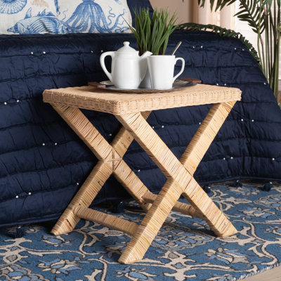 Catignani Rattan and Mahogany Solid Wood Accent Stool