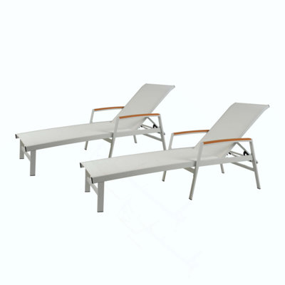 Adjustable Aluminum Frame Outdoor Chaise Lounge With Mesh Seating, For Patio And Backyard Relaxation(Set Of 2)