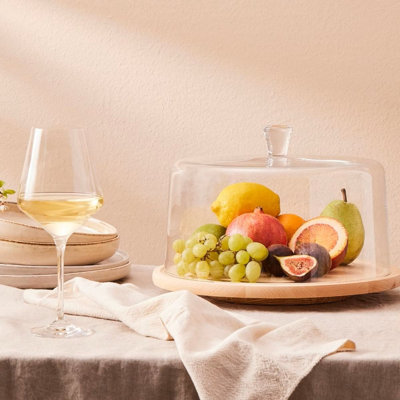 Wood - Cake Plate - with Glass Dome Lid - Rotating - Lazy Susan - Base - Serving Platter - 13" Diameter - Made in Europe - by Barski