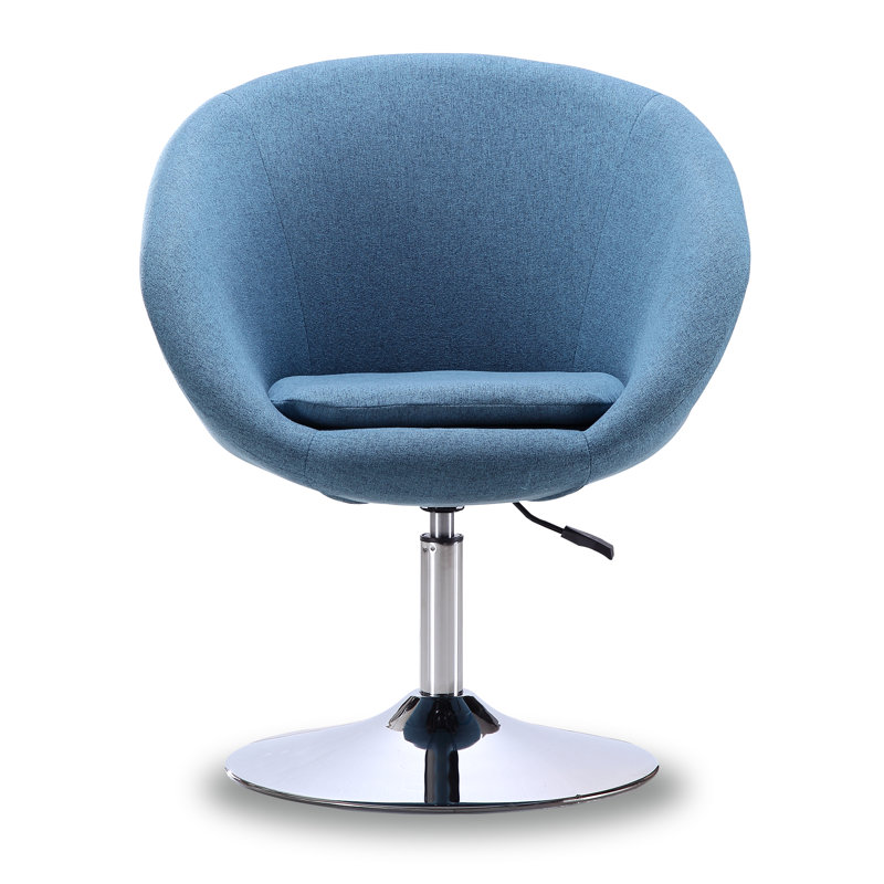 Helmuth Upholstered Swivel Barrel Chair, Blue Mist Cotton Twill