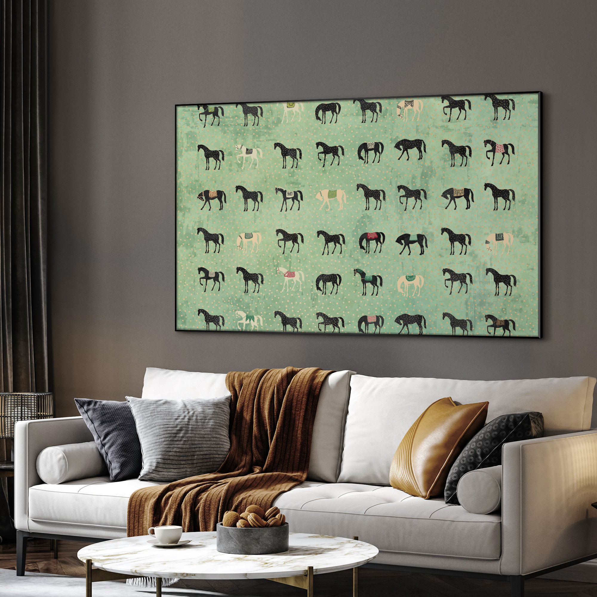 SIGNLEADER Extra Large Wall Art Fabric Print - Green Horse Pattern ...