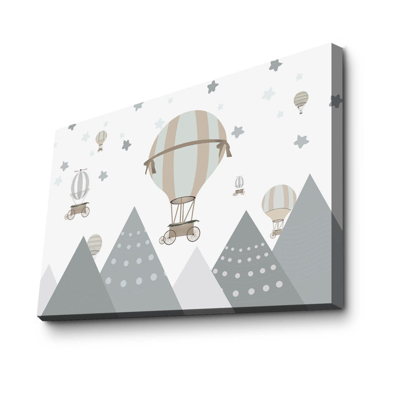 «Hot Air Balloon Over Mountains Kids», art mural en toile - 27,6 po x 17,7 po