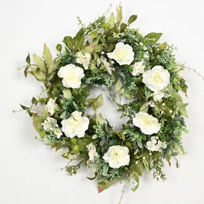 24" Handcrafted Peony No Holiday Wreath