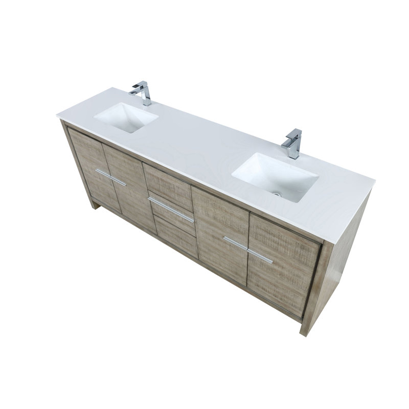 Lafarre 80 in W x 20 in D Double Bath Vanity and Faucet Set, Rustic Acacia, White Cultured Marble