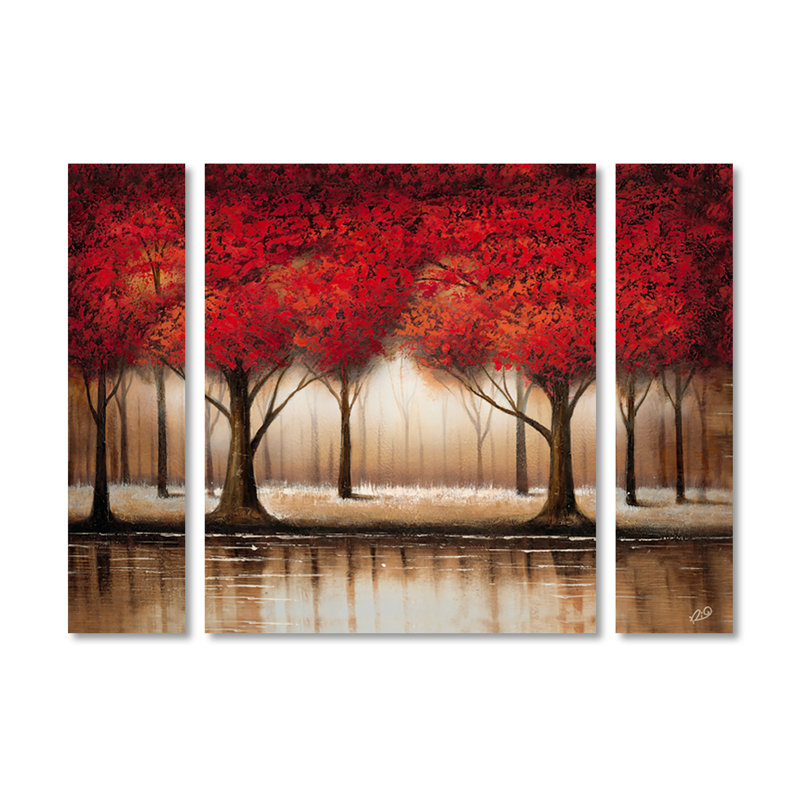 « parade of red trees », ensemble de 3 reproductions d’art sur toiles tendues, H 24 po x l 32 po x P 2 po