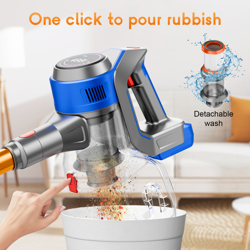 Cordless Vacuum Cleaner, 8 In 1 Powerful Suction Lightweight Vacuum Cleaner For Home, Led Display, 3 Suction Modes, 45mins Detachable Battery Vacuum For Hard Floor Carpet Pet Hair, Blue