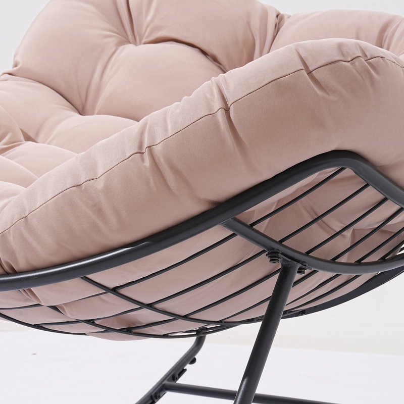 Turquoise Outdoor Oversize Papasan Rocking Chair with Thick Cushion, Outdoor Rocker, Patio Furniture, Beige, Black