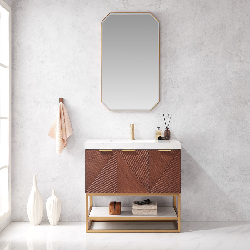 Mahon Single Pedestal Vanity, Or brossé, Or
