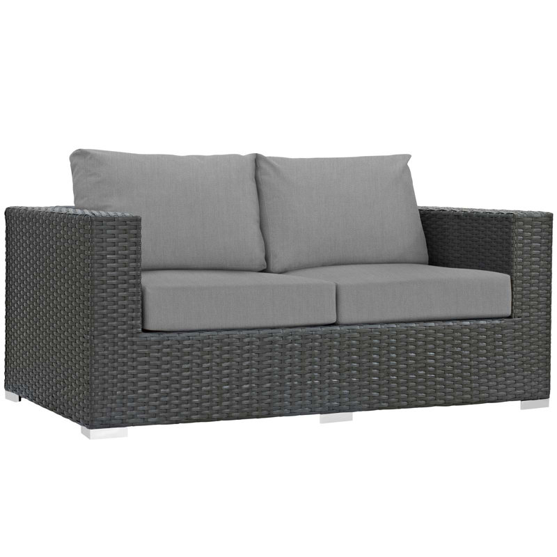 Modway Sojourn Wicker Rattan Outdoor Patio Sunbrella Loveseat in Canvas, Gray Performance Velvet