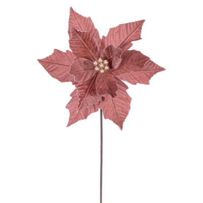 Vickerman 12" x 20" Velvet Razor Poinsettia Stem. It includes four pieces per bag.