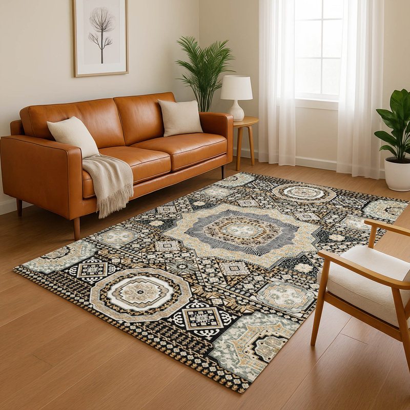 Tapis traditionnel lavable à la machine Premium, Noir, 9 pi x 12 pi