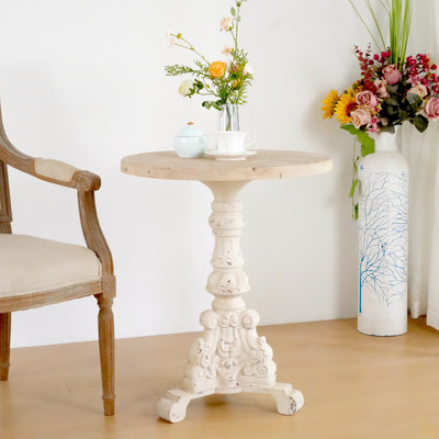 Table basse décorative, table à piédestal antique, plateau en bois massif avec base Mgo