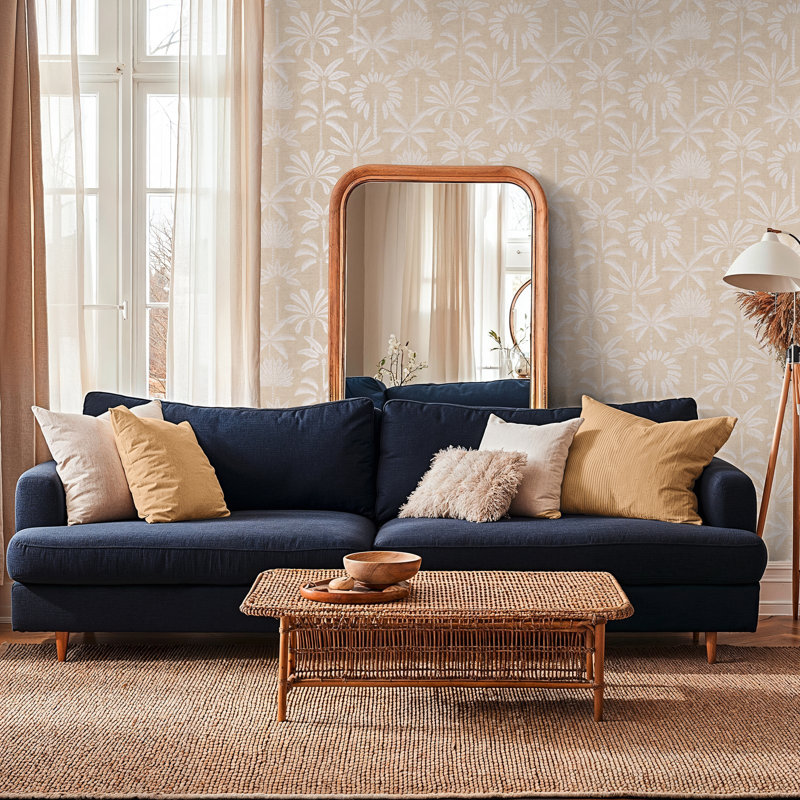 Havana 2 Collection Retro Palm Leaf Wallpaper Roll, Beige
