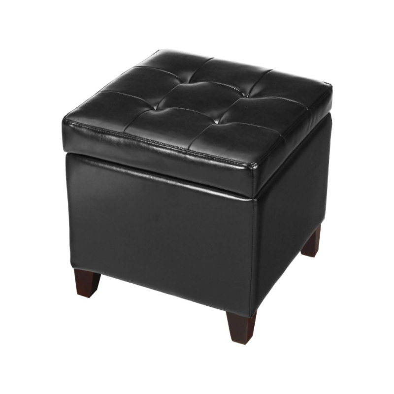 Tabouret cubique en cuir avec couvercle capitonné