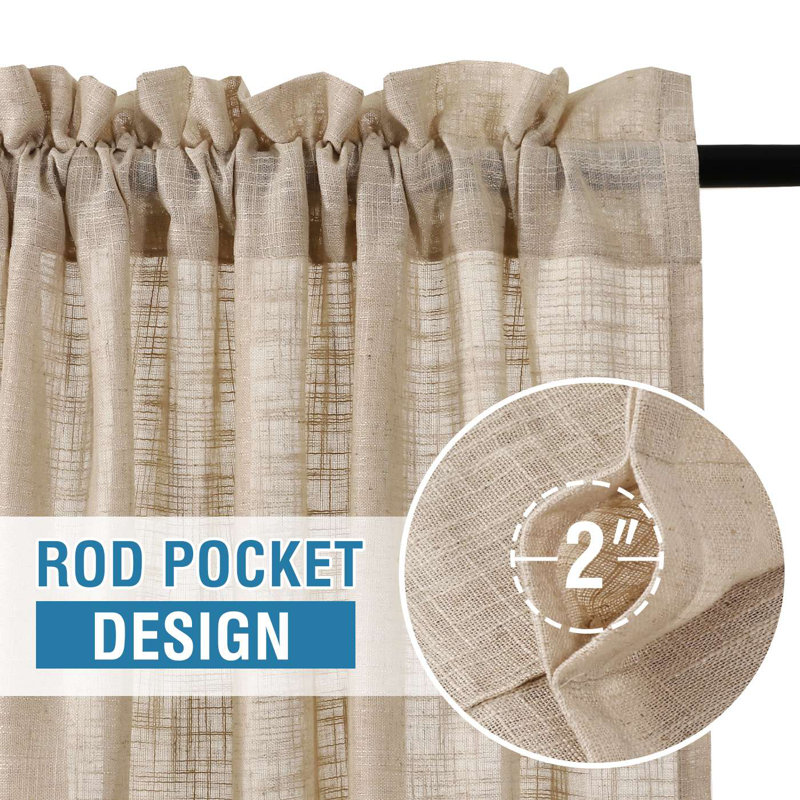 Linen Curtains Natural Linen Blended Curtains for Living Room Burlap Linen Textured Curtains Light Filtering Rod Pocket Curtains Bedroom Curtains 2 Panel Sets