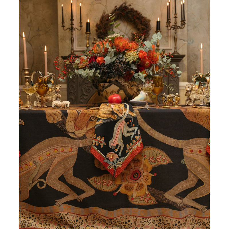 Monkey Tales Tablecloth - Linen, 94" L, Night
