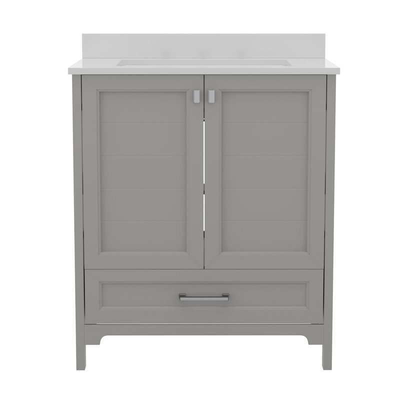 Bathroom Vanity With Undermount Sink, Cabinet, And Drawer, Nickel, Gray