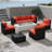 9 Pieces Sofa Sectional Seating Group with Cushions and Fire Pit Table-419026371