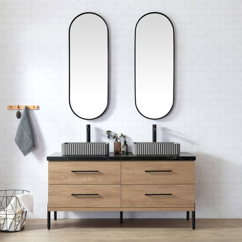 Meuble-lavabo double en chêne nord-américain Kaminski, 60"