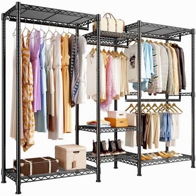77" Clothing Rack Metal Clothes Rack Loads 725LBS Adjustable Garment Rack, Portable Closet Racks