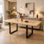 Extendable dining table with 3 lengths, 140/180/220*80 cm, suitable for 6-10 people, right shape, metal legs, simple style, table for dining room, kitchen, oak color