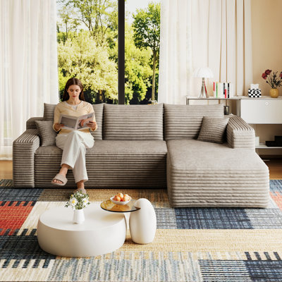 95" Cloud Sectional Sofa,Modern Minimalist Upholstered Couches, Comfort U Shaped Sofa for Living Room,Deep Seat Corner Couch,No Assembly Required,Camel( (Plush Corduroy Fabric)