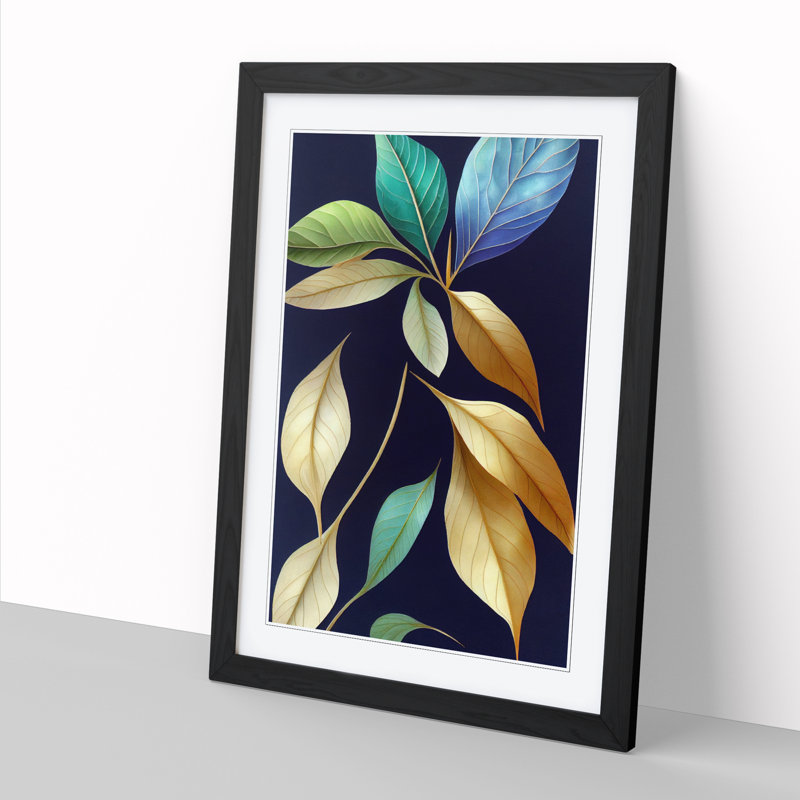 Leaf Marbling - Picture Frame Print, 46cm H x 34cm W x 2cm D, Walnut