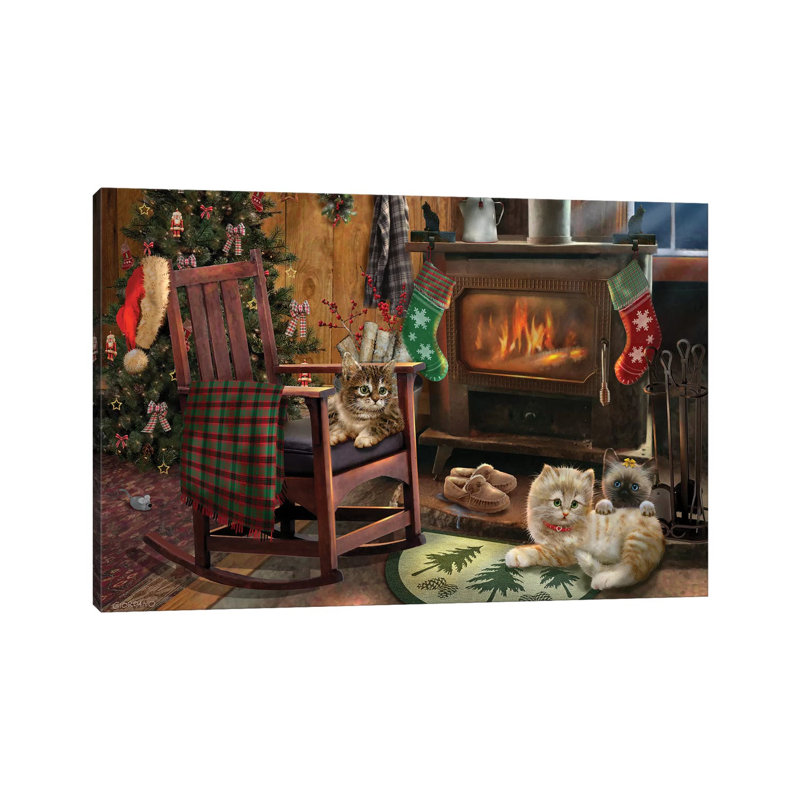 Fireside Kitties - Wrapped Canvas Print, 101.6 cm H x 66.04 cm W x 1.91 cm D