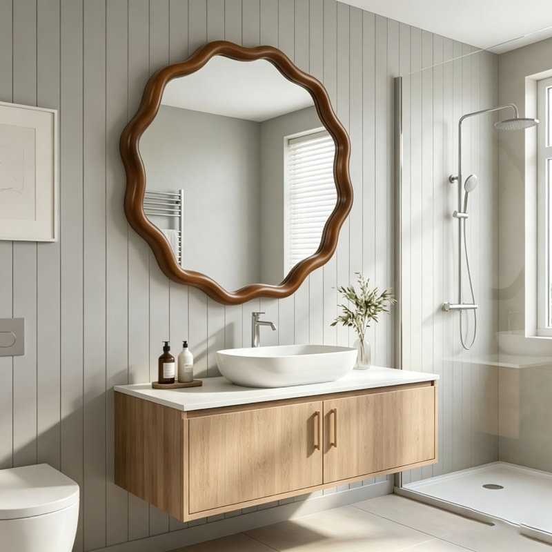 Miroir Wavy, 36 po, Noir + noyer foncé