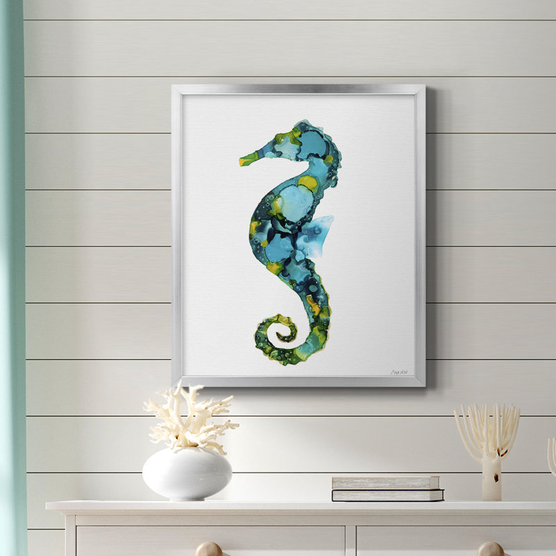 Hippocampe, toile encadrée de qualité supérieure - prête à être accrochée, H 20 po x l 16 po, Argent