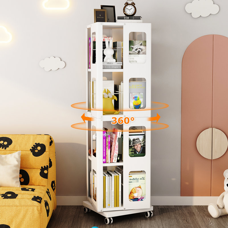 4 tablettes rotatives toutes pivotantes, 360 roulettes, construction, finition blanche, assemblage facile, grande utilisation de l'espace blanc, étagères spacieuses, avantage rapide