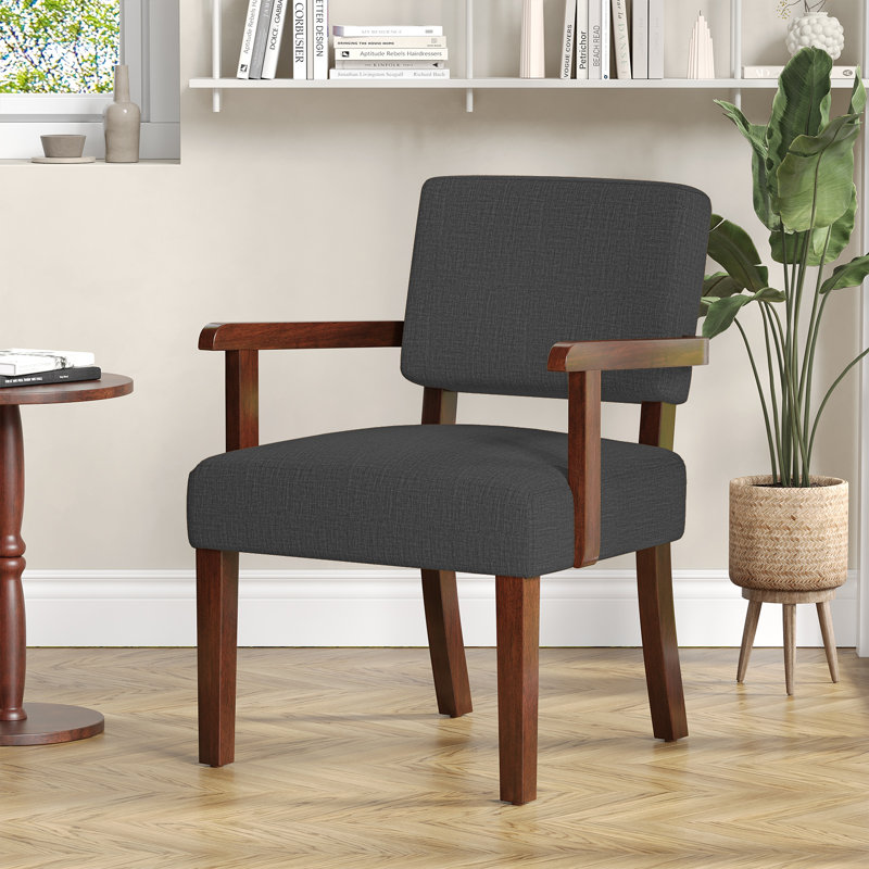 Naethan Upholstered Arm Accent Chair for Living Room, Accent Armchair, Dark Gray Linen