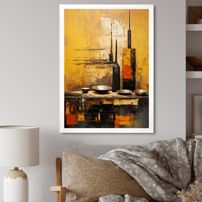 Art mural jaune, poterie élégante jaune
