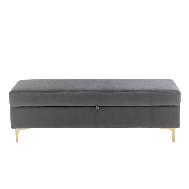 Mercer41 Issam Velvet Storage Bench with Gold Metal Legs, Dark Gray