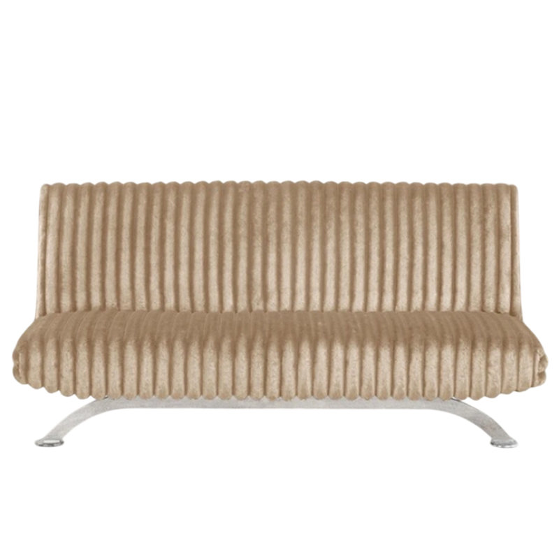 Villy Futon Sofa Bed, Chrome Metal Legs, Taupe Channel Tufted Fabric, Taupe Fabric