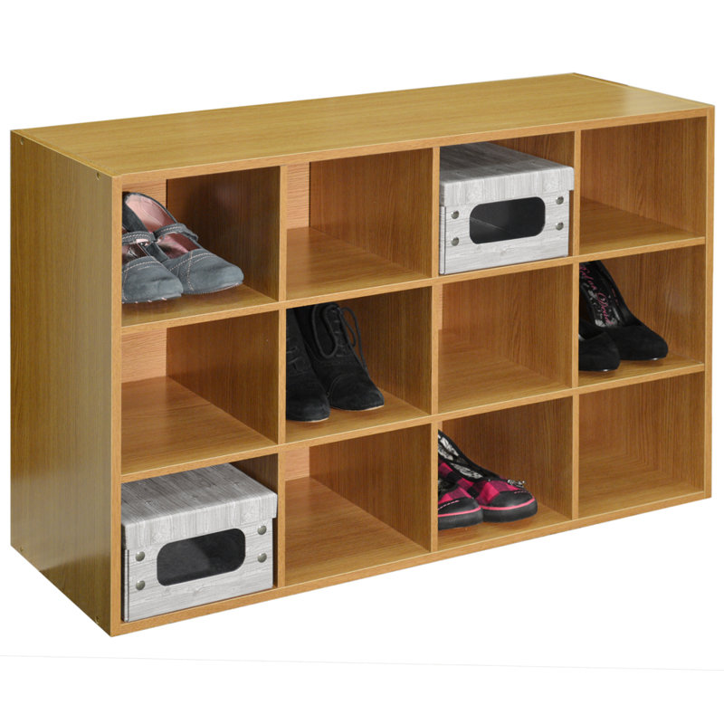 12 Pair Stackable Shoe Storage Cabinet, Oak