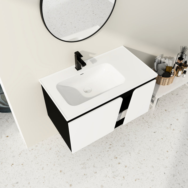 Floating Wall-Mounted Bathroom Vanity With Single Sink