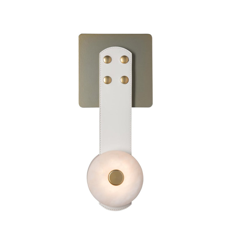 SNAPS LED Sconce, White Leather, Modern Brass