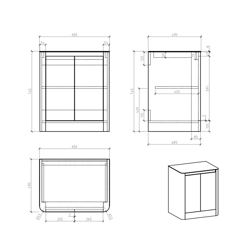  650mm Free Standing Single Bathroom Vanity, White, Light Grey