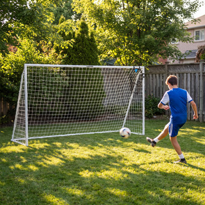 12 x 6 ft Full-Size Metal Soccer Goal with 50mm Rust-Resistant Frame, PE Net and Stakes for Outdoor Backyard Training