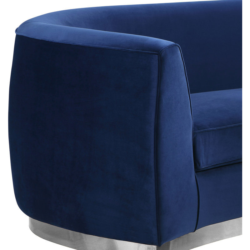 Breccan 91.5'' Velvet Sofa, Navy Velvet, Chrome