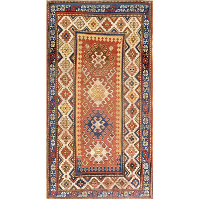 Warm Rustic Antique Wool Pile Tribal Caucasian Kazak Rug