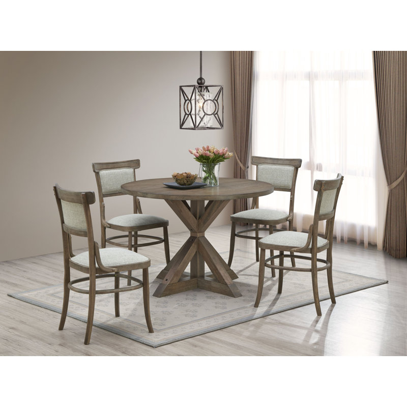 Diana Dining Table With 4 Dining Chairs, Vintage Walnut, Peppered Linen/Vintage Walnut