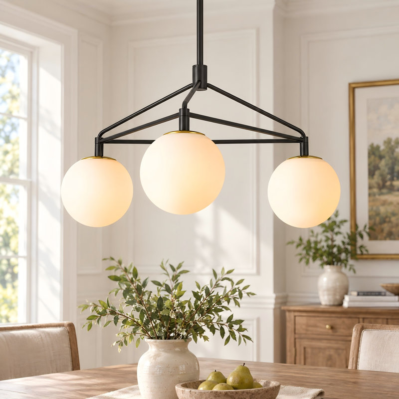 Lustre 3 lumières à abat-jour en verre crème Aveline